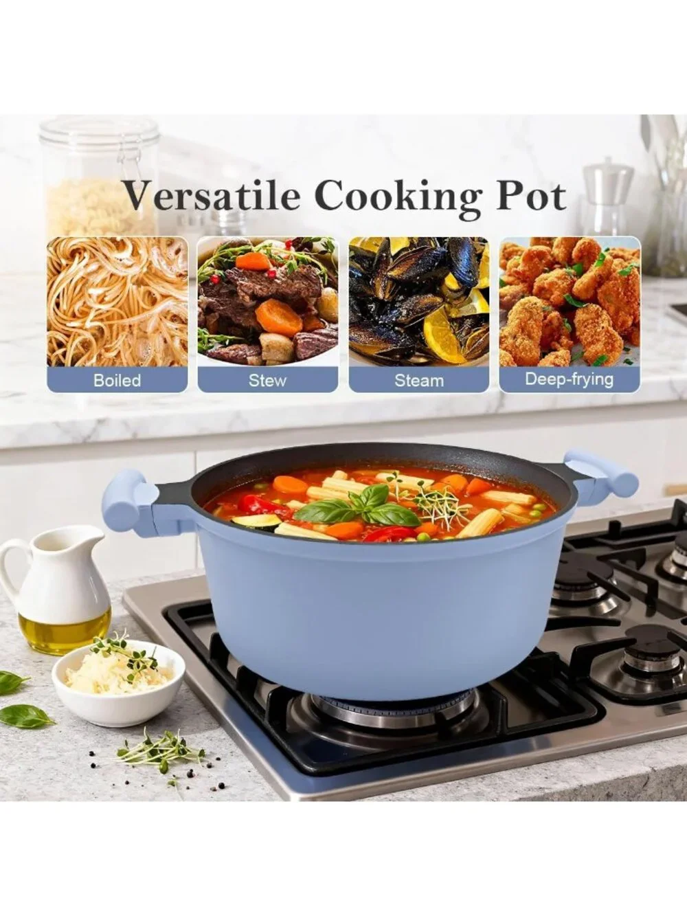 5 Qt Nonstick Dutch Oven with Lid - Lightweight, Durable, Induction Compatible